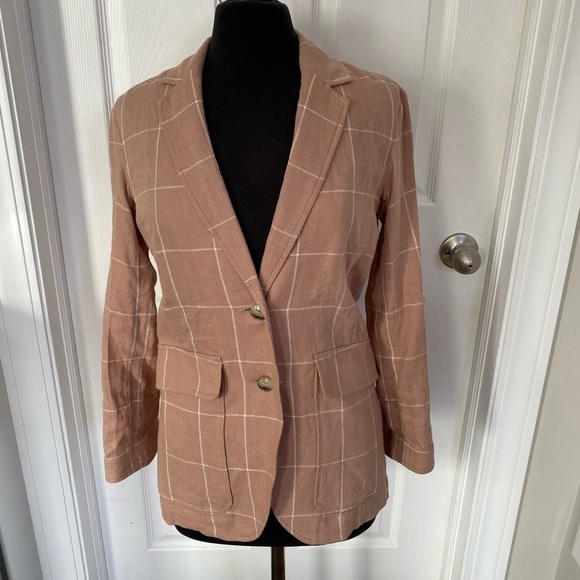 Madewell Breezewoven Larsen Blazer in Windowpane Linen Sandstone - Picture 1 of 3